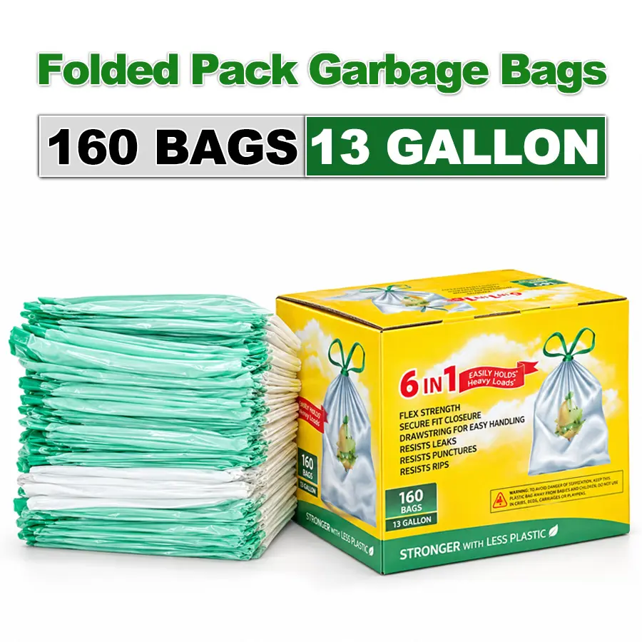 Ultra Strong 13 Gallon Trash Bags, Tall Kitchen Trash Bags 13 Gallon Size, Resist Leaks, Punctures, and Rips Drawstring Trashbags Trashbags Sturdy Trash Bags Drawstring Bin Bags, Garbage Bags Kitchen, Heavy Duty Garbage Bags