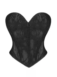 Women's Floral Lace Corset Structure Heart Shaped Tube Top, Retro Fashion Hook & Eye Front Shaper, Tummy Control for Daily Wear