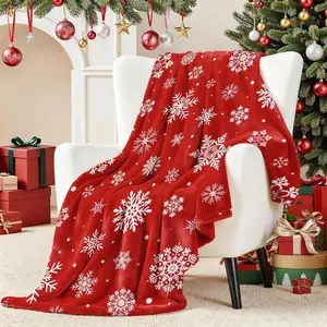 Christmas Snowflakes Throw Blanket, Winter Snowflakes Red Xmas Soft Warm Fleece Throw Blanket  Decorations for Bed Sofa Couch Travel 50"x60" (Red)