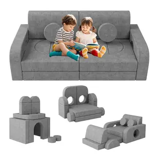 Christmas gift idea,Scabine 14-Piece Combination Armrest Sofa,Modular Play Couch for Playroom & Bedroom, Instant Expansion, Glow-in-the-Dark Design