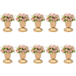 Metal Trumpet Vase 10 Pcs, Elegant Wedding Event Centerpieces, 4" Short Vase, Gold Flower Stand for Reception, Birthday, Party, Mini Planter Pots Baking Light Antique Ornaments Decor Decoration