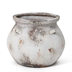 LuxenHome Off White Rustic Cauldron MgO Planter Pot