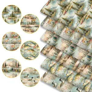 6pcs Bright Lakehouse Fabric Bundles, 45cm*50cm/17.72in*19.69in Woodland Deer Duck Fish Boat Pattern Fabric Squares for Quilting, Patchwork Sewing Material for Bedding, Tablecloth, Bags, Headbands, Pillowcases