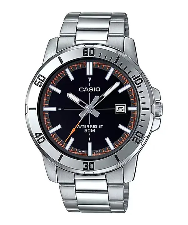 Casio Men’s Silver Watch with Black Dial - MTP-VD01D-1E2V
