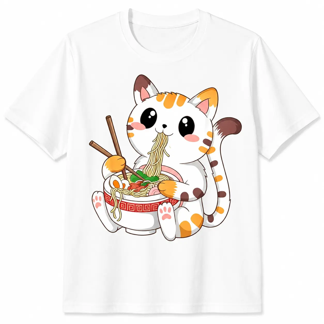 Cute Cat Ramen Anime-Style T-Shirt (Unisex)