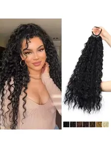 Fishline Ponytail Wig, Long Synthetic Hair with Elastic Band, 18-Inch Wavy Curl Wig, Daily Wear for Women, Natural Look