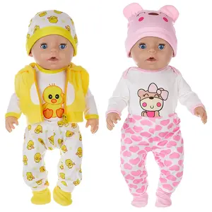 Pink and tender yellow cute upper and lower sets of cute doll clothes suitable for 17 inch 43cm simulated reborn dolls, super cute high-quality doll accessories, children's favorite gifts