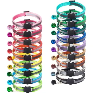 18Pcs Reflective Cat ID Collars with Bell Adjustable 19-32cm, Soft Nylon Breakaway Identification Collars for Puppy Kittens