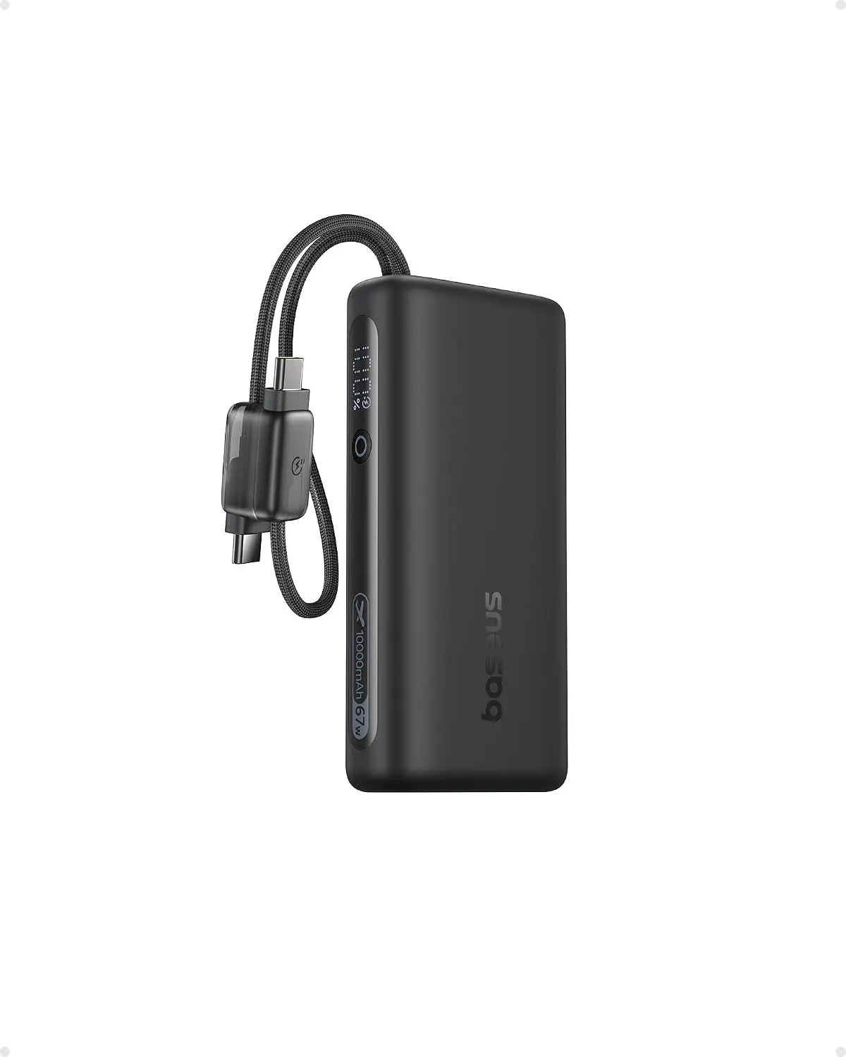 Baseus Mini Power Bank Fast Charging 67W, 10000mAh Small Portable Phone Charger Built-in Dual USB C Braided Cable, Travel Essential Battery Pack for iPhone 17/16/15, iPad, Samsung Galaxy S25/S24 etc.