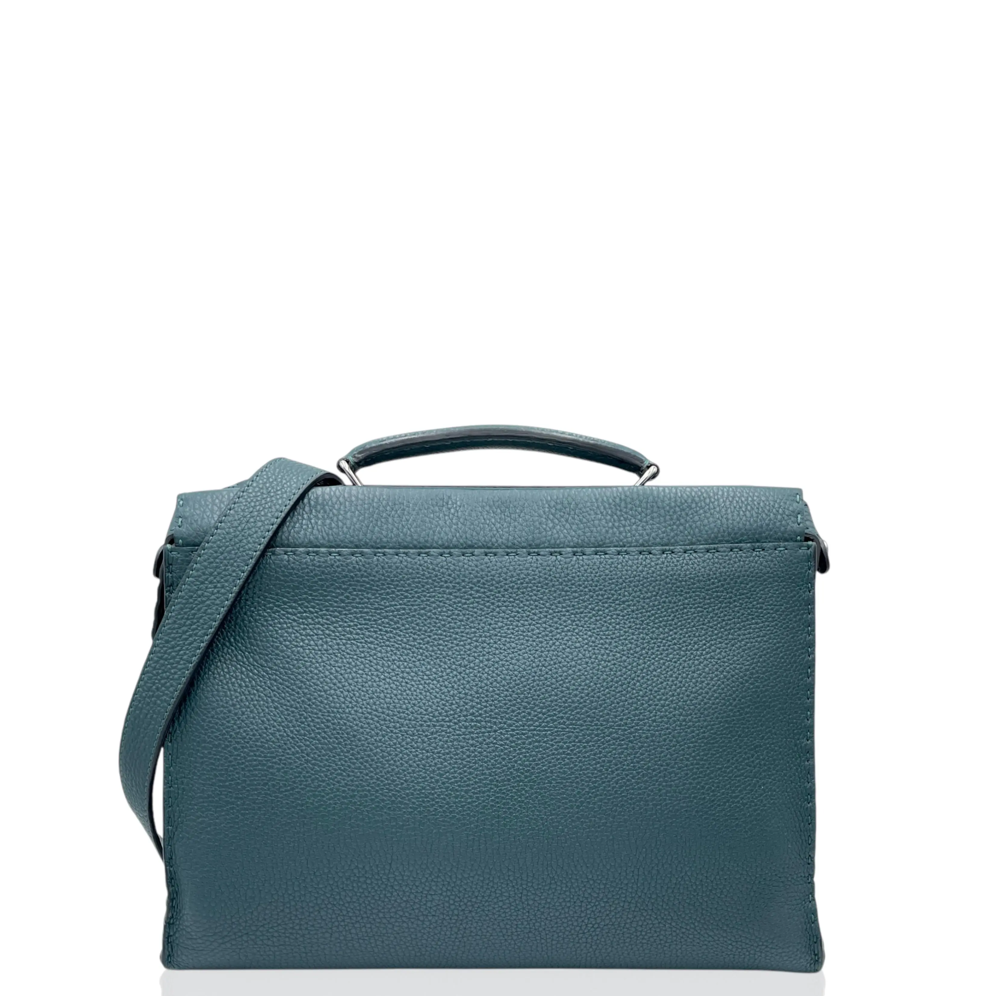 Pre-owned FENDI Leather tote bags Peekaboo Peekaboo Iconic Fit Regular Grained Calfskin Dark Green Black (0217m4)