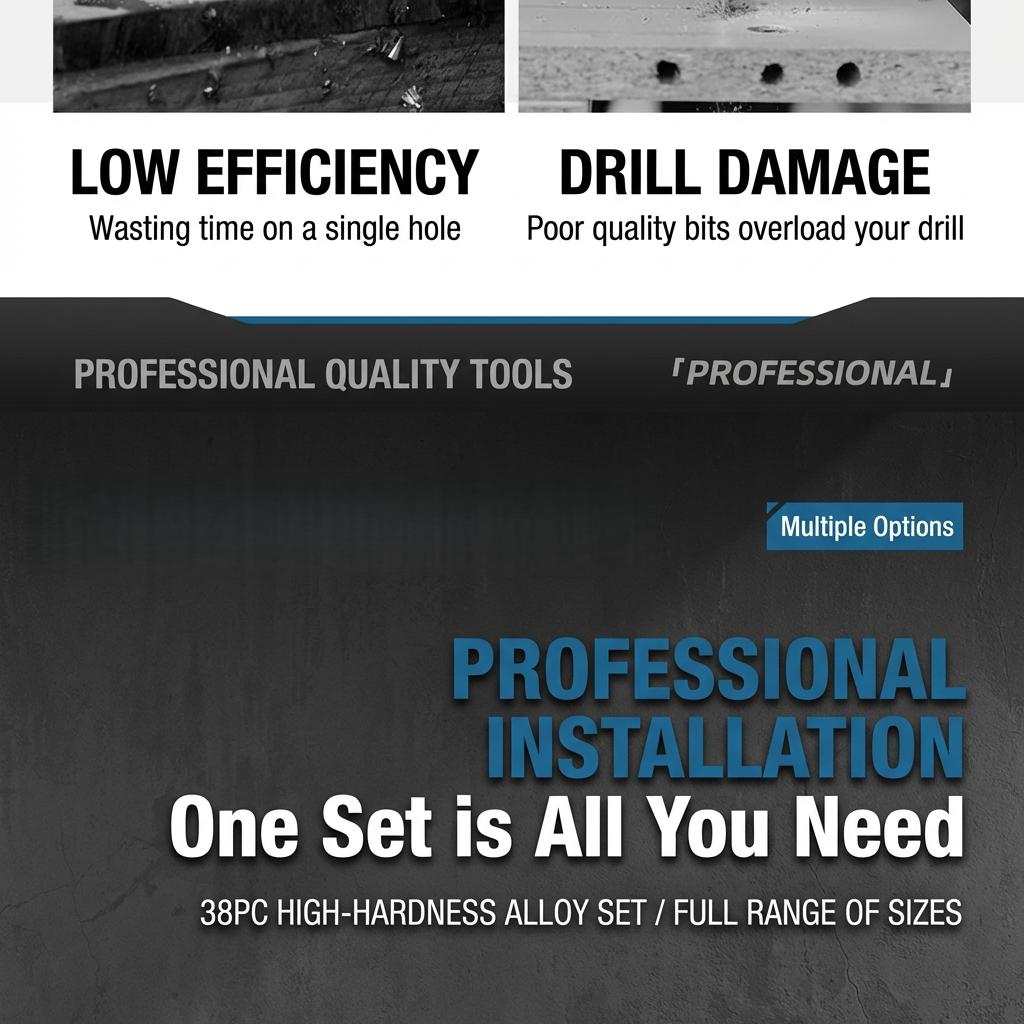 9 PCS  3-in-1 Multi-Purpose Combination Drill Bit Set, Premium HSS Metal Bits + Wood Drill Bits + Masonry Concrete Bits, Impact Drill Tool Kit for DIY Home Repair with Storage Case