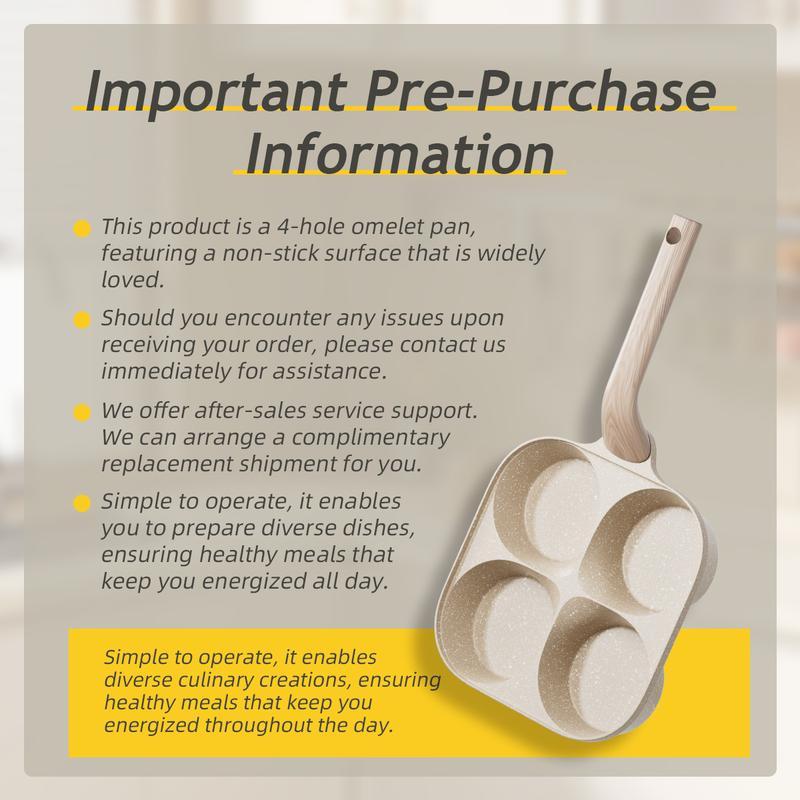 Multifunctional Nonstick Egg Frying Pan without Lid with Four-Hole Design for Eggs Burgers Pancakes Induction Compatible Kitchen Pan Beige Black