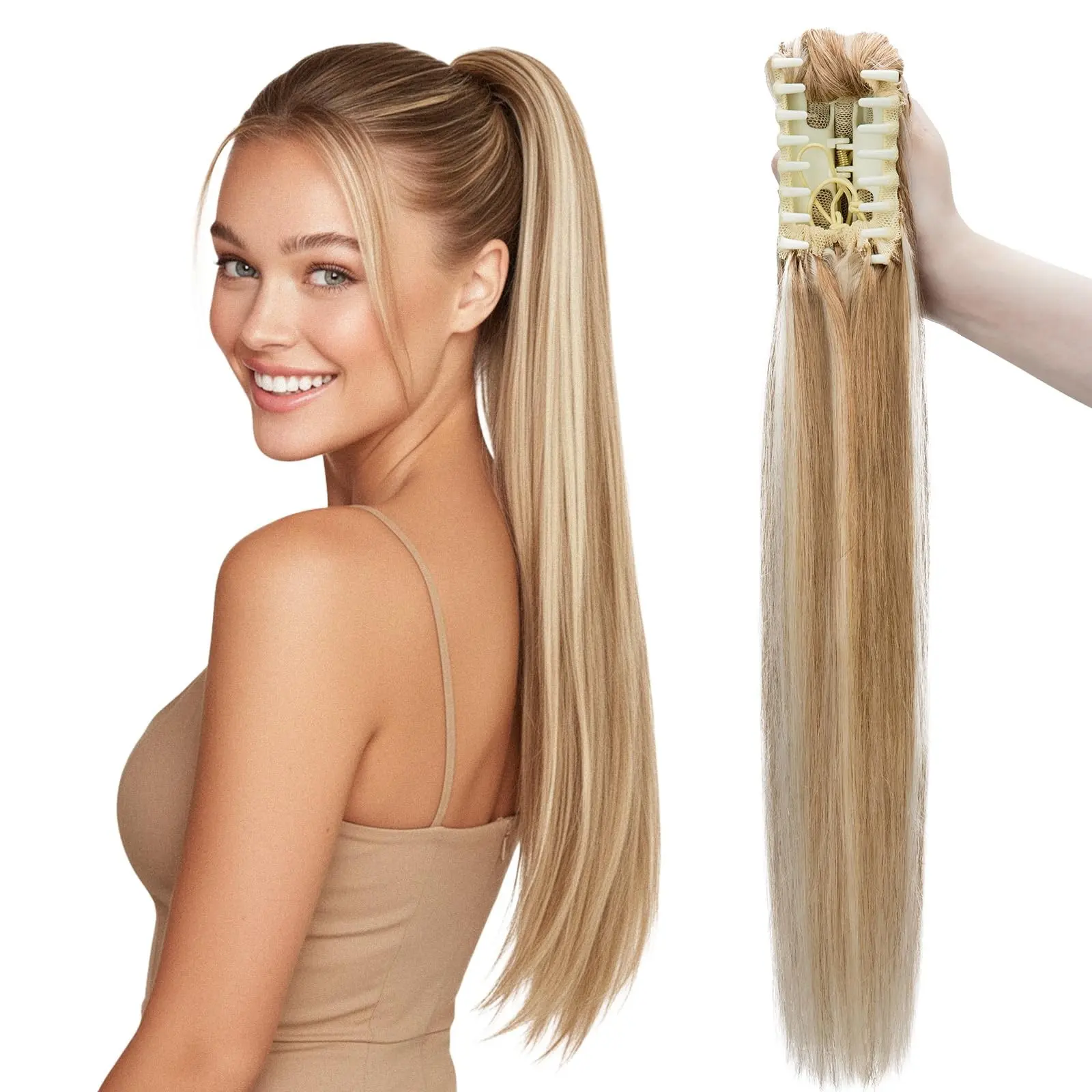 Female Human Hair Claw Clip Hair Extensions - Natural Straight, Tangle-Free, Long, for Ponytail Hairstyles & Party Wear, Can Be Washed, Easy To Add