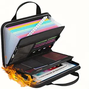 Fireproof Accordion File Organizer with Handle, 13 Pocket Transparent Expanding File Folder with Zipper & Labels, File Folder with Multi-Pockets Paper Organizer Folder for Letter A4 Files