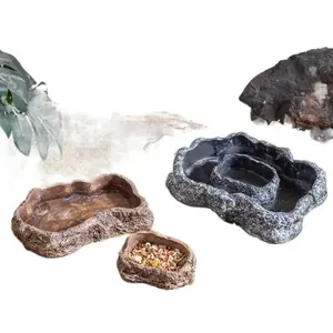 Reptile Food Bowl Water Dispenser Bathing Tub for Bearded Dragon Leopard Gecko Snake Pet Feeding & Hydration & Bathing Station
