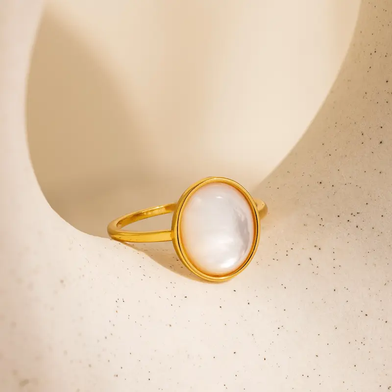 Mother of Pearl Signet Ring by Caitlyn Minimalist - Minimalist Oval Pearl Statement Ring - Gemstone Jewelry - Birthday Gift for Her