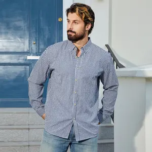 Men's Premium Gingham Checkered Long-Sleeve Button-Down Shirt, Casual Lightweight Breathable Plaid Blouse with Classic Point Collar, Relaxed Fit Layer for Everyday Streetwear, Weekend Getaways, Urban Fashion & Semi-Casual Occasions