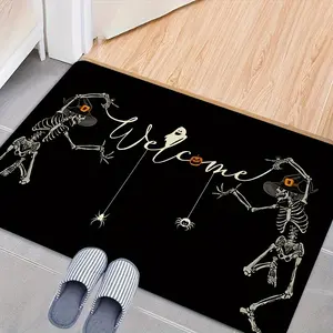Spooky Welcome Mat Dancing Skeleton Spider Doormat for Front Door Entryway Home Party Decor Gift