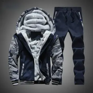 New Thickened Winter Fleece Men’s Two-Piece Zip-Up Sports Set – Hooded Thermal Casual Oversized Tracksuit