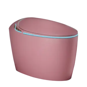 1-Piece Intelligent Smart Toilet with Built-In Bidet, Auto Open-Close Seat, ft Sensor, LED Display, Night Light, Warm Water & Dryer - Blush Pink Bathroom Fixtures, Stuff for Bathroom, Hands-Free, Self-Cleaning One-Piece Toilets