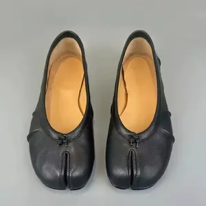 Split Toe Women Ballet Flats Fashion Tabi Shoes Casual Slip-on Loafers Ladies Pleated Leather Espadrilles Zapatillas Mujer