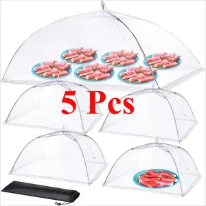 5 Pcs Food Covers for Outside - 1 Extra Large (40 x 25 in) & 4 Large (17 x 17 in) Food Tents/Food Covers for Outdoors Mesh Screen, Picnic Pool Party Supplies, Pop-Up and Collapsible