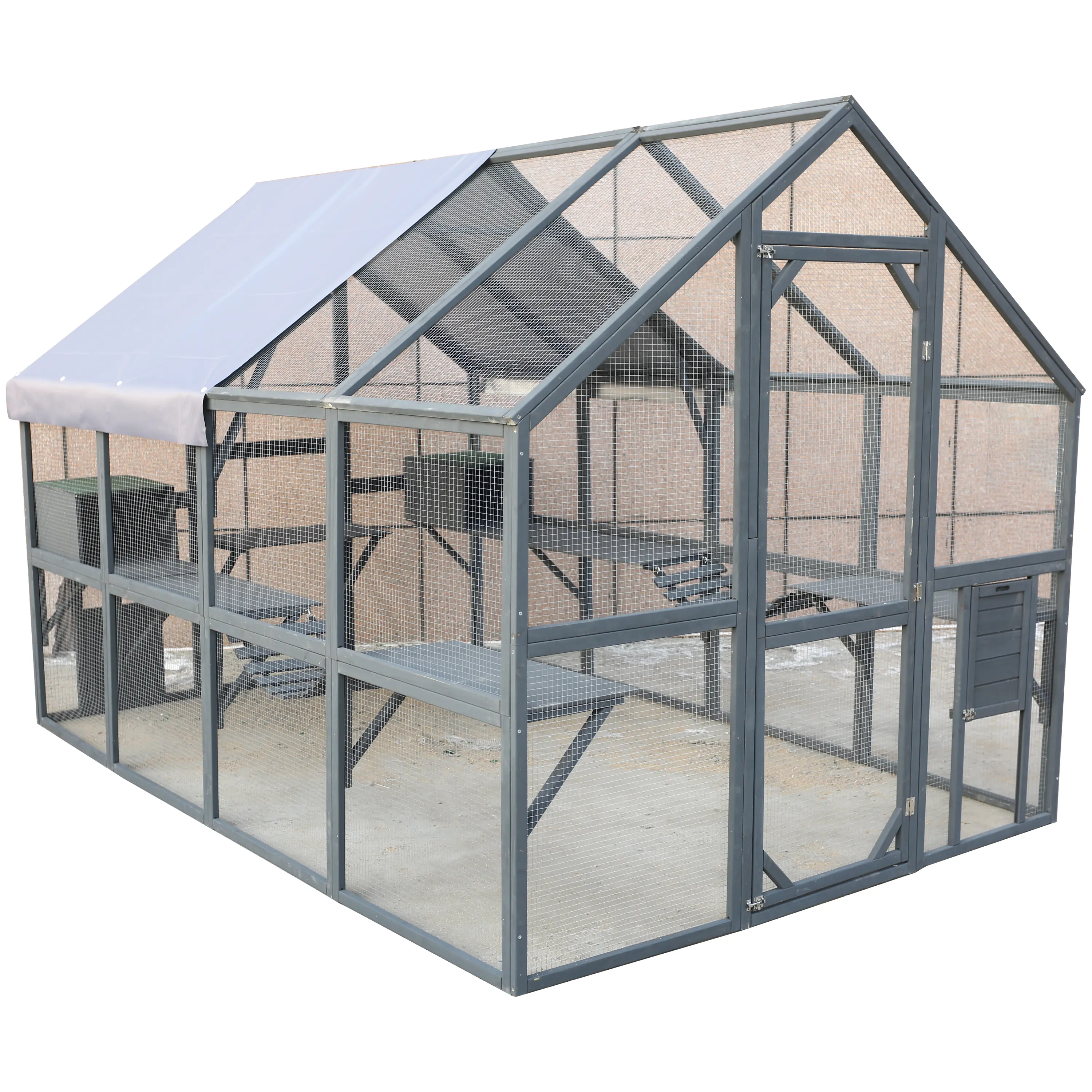 110" Mesh Outdoor Cat Enclosure Catio - 56.54 ft², 60" Tall Galvanized Wire Kitty House with Removable Waterproof Roof, Bridges, Tunnel, Small Lift Doors, Outdoor Play & Rest Areas