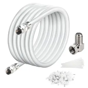 15 Ft RG6 Coax Cable Connectors Set, Quad Shielded High-Speed Internet 3 GHZ, Broadband Digital TV Aerial, Soft Satellite Cable Extension