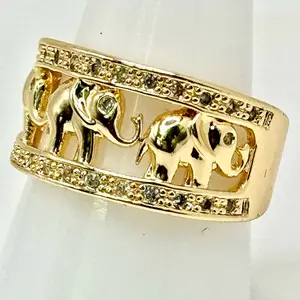 Elephant 14k Yellow Gold Filled Band Anillo de Elefante Oro Laminado