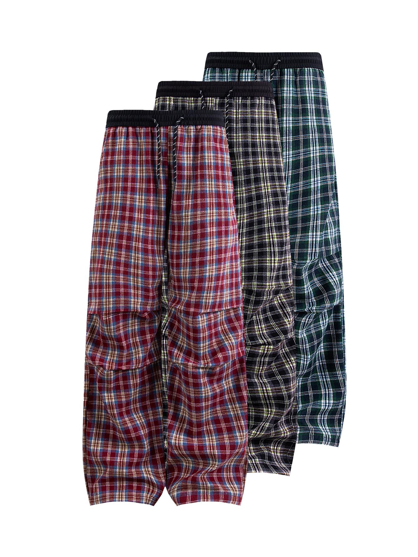 CCCMAI Men's plaid drawstring pants, soft and comfortable four-season lounge pants with an elastic waistband, versatile everyday warm bottoms for both men and women CCCMAI Men's plaid drawstring pants, soft and comfortable four-season lounge pants with an elastic waistband, versatile everyday warm bottoms for both men and women