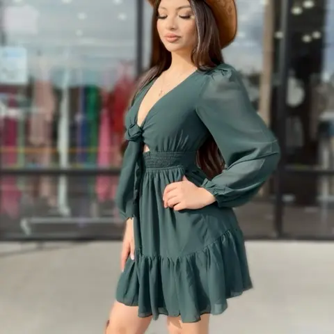 Women's Long Sleeve Ruffle Dress - Casual Style - Womenswear