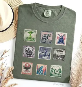 Retro Cryptid Comfort Colors Stamp T-shirt Bigfoot Mothman Sasquatch Chupacabra Ufo Alien Lochness Loch ness Moth Man Tshirt Shirts Tee Tees