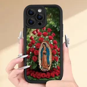 Virgin Mary Rose Pattern Case for iPhone 17 Pro Max Plus Air 16 Pro Max 15 Plus 14 13 12 11 XS XR Anti-Scratch Shockproof Soft Silicone Protective Cover