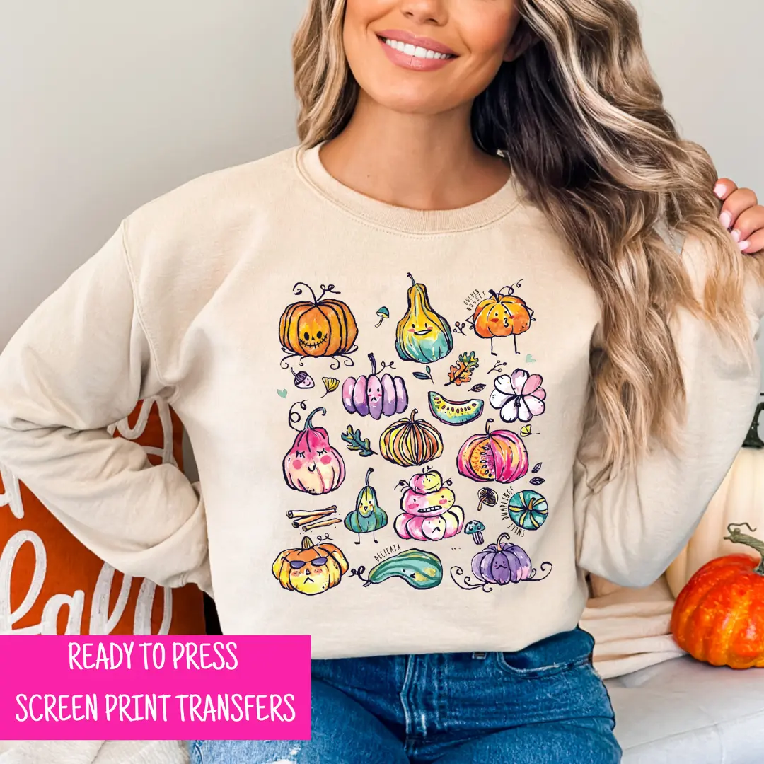 Fall Autumn Pumpkins Thin Matte Clear Film Screen Print Transfer, Plastisol Transfers, Fall Transfers