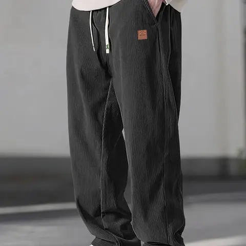 Men's Casual Loose Fit Drawstring Ankle Pants - Male Clothing, Men’s Clothes, Athleisure Chill Pants, Athletic Bottoms with Delicate Logo Details for Comfortable Daily Summer Wear, Father's Day Gift