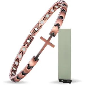 Copper Magnetic Bracelet for Women, Cross Copper Bracelet with 3500 Gauss Magnets, Adjustable, Christian Jewelry Gift Elegant Rose Bear Necklace