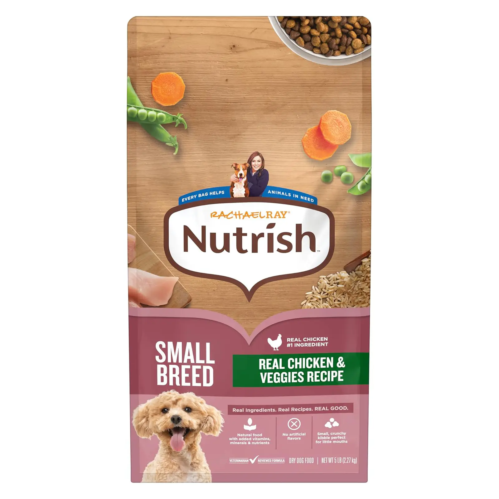 Nutrish Small Breed Dry Dog Food with Chicken, 5 lb. Bag (Rachael Ray) Suitable for Small Adult Dogs, Veterinarian Reviewed Formula, Made with No Artificial Flavors