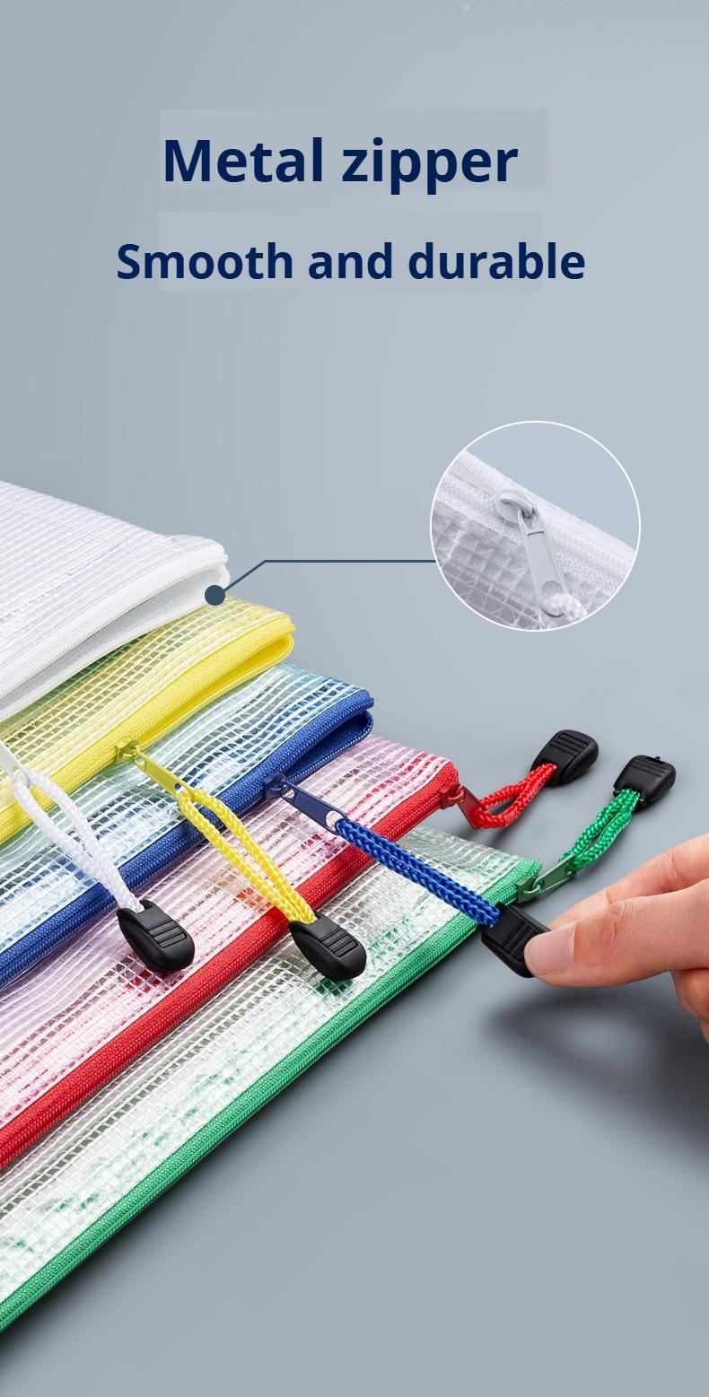 5 Pack A4 Mesh Zipper File Bags, Waterproof Document Pouch, Large Capacity Organizer for School Office