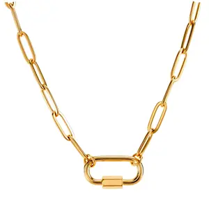 Stainless Steel Carabiner Charm Holder Necklace for Women by Ginger Lyne 18KT Gold Plated 18-20"