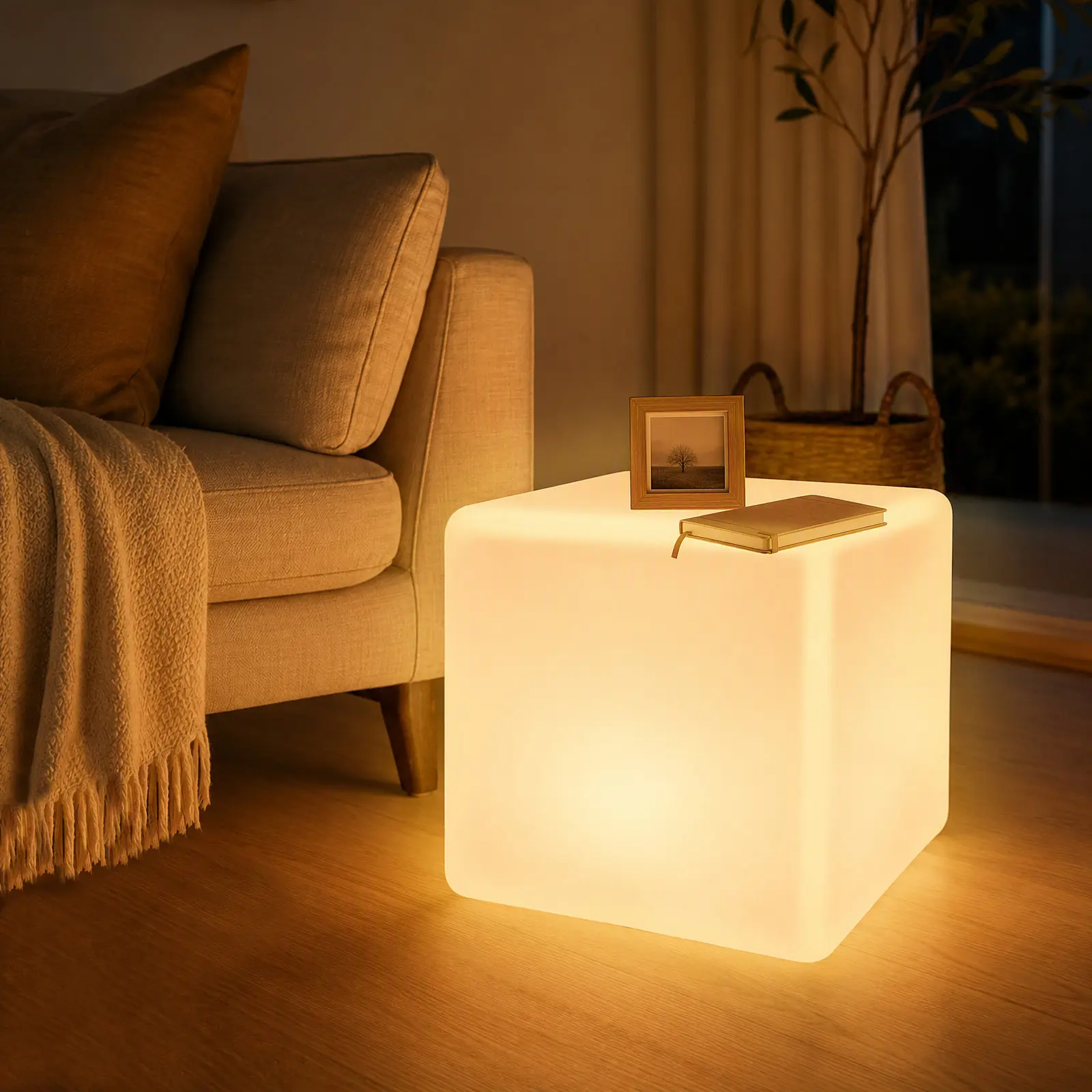 LED Glowing Cube Stool, 15.75in RGBW 16-Color Changing Light Seat, IP54 Waterproof PE Square Stool with Remote & Button Control, 330-440lbs Load for Bar, Pool, KTV Party Decor