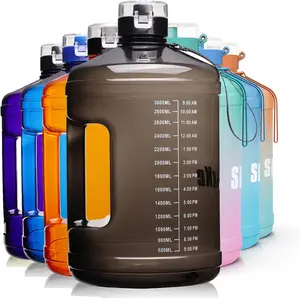 Gallon Big Water Bottle with Handle, 128oz Leakproof BPA Free Sports Water Tumbler with Motivational Time Marker