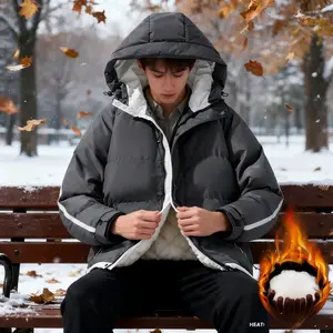 Men's Two-Tone Hooded Puffer Jacket Cotton-Filled Heat-Retaining Winter Coat Oversized Warm Insulated Streetwear