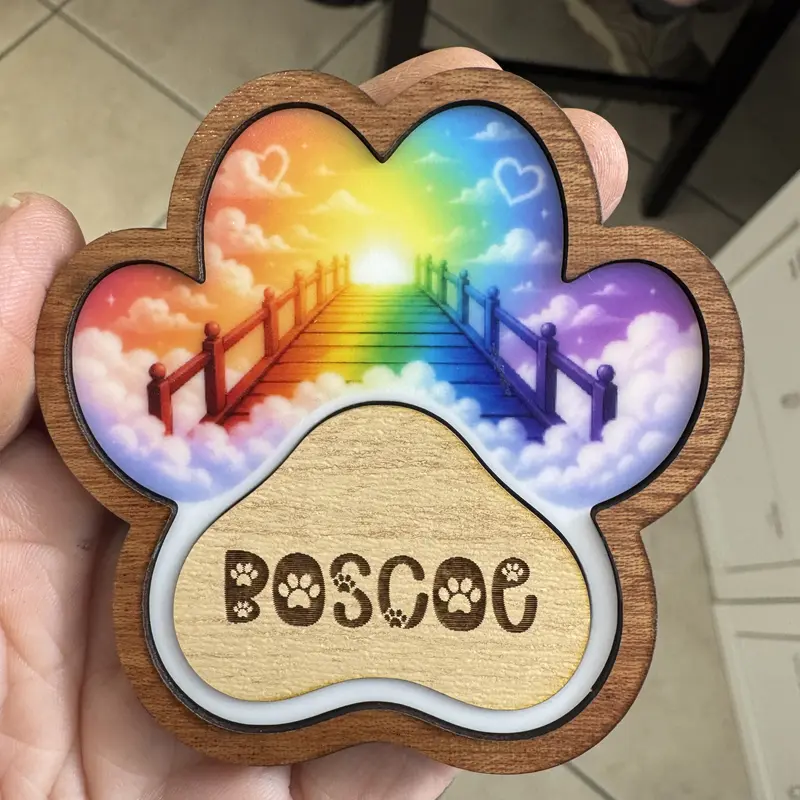 Dog Paw Print Memorial Magnet - Custom engraved with the name of your pet