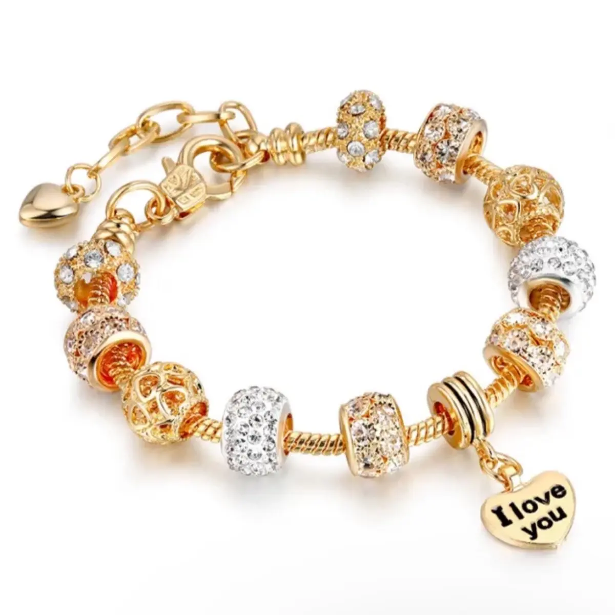 18K Gold Plated Heart Clear Charm Bracelet Birthday Anniversary Daily Engagement