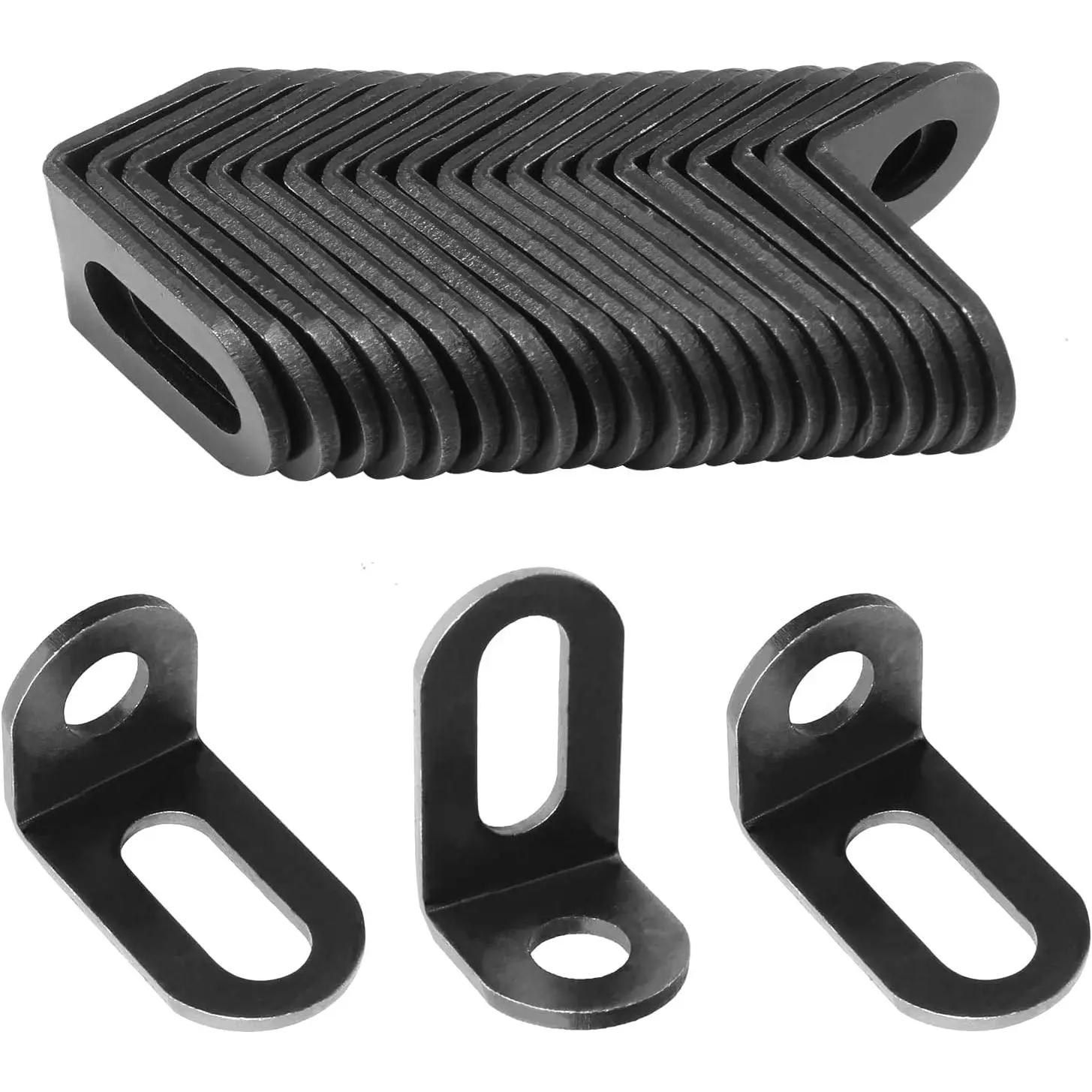 24-Count Heavy Duty Slotted L Brackets, 1.2 Inch Black Metal Right Angle Corner Mount (18x18x30mm, 1.22*0.79*0.71 In) Adjustable for Furniture Construction, Repair, Household Items
