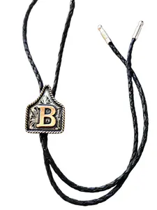 Handmade Bolo Tie Necklace. Hand-Braided Leather Chain Included. Copper Initial. Vintage Western Jewelry. In time for Christmas