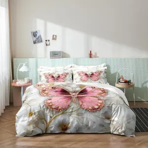 Three-Piece Colorful Butterfly Decorative Bedding Set, Ultra-Soft Breathable, Perfect for Bedroom Dorm Home Decor, Includes Fitted Sheet Pillowcases