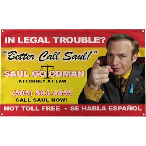 Better Call Saul Breaking Bad Saul Goodman Wall Banner Tapestry - 3x5 ft Hangable Flag Banger Flag, Indoor Home Bedroom Decor with 4 Grommets for Easy Hanging