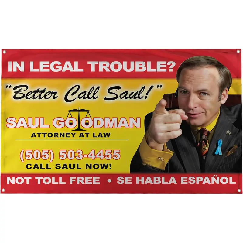 Better Call Saul Breaking Bad Saul Goodman Wall Banner Tapestry - 3x5 ft Hangable Flag Banger Flag, Indoor Home Bedroom Decor with 4 Grommets for Easy Hanging