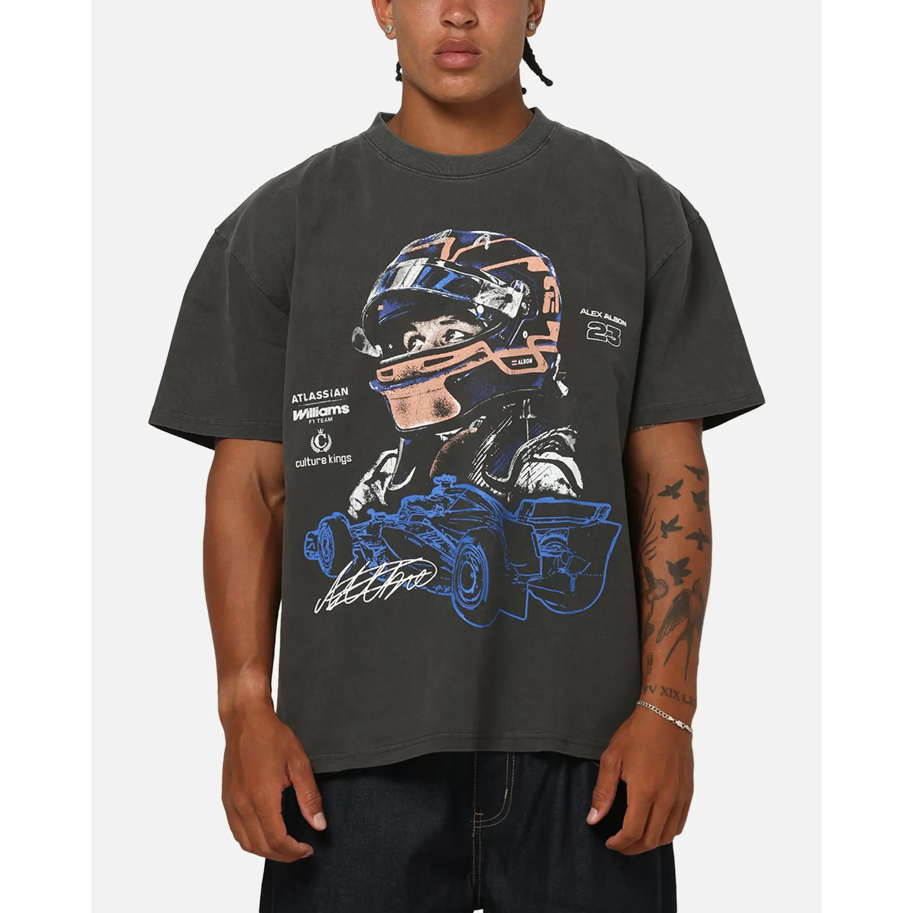 Culture Kings X Atlassian Williams F1 Team Alex Albon T-Shirt Black Acidwash Culture Kings X Atlassian Williams F1 Team Alex Albon T-Shirt Black Acidwash
